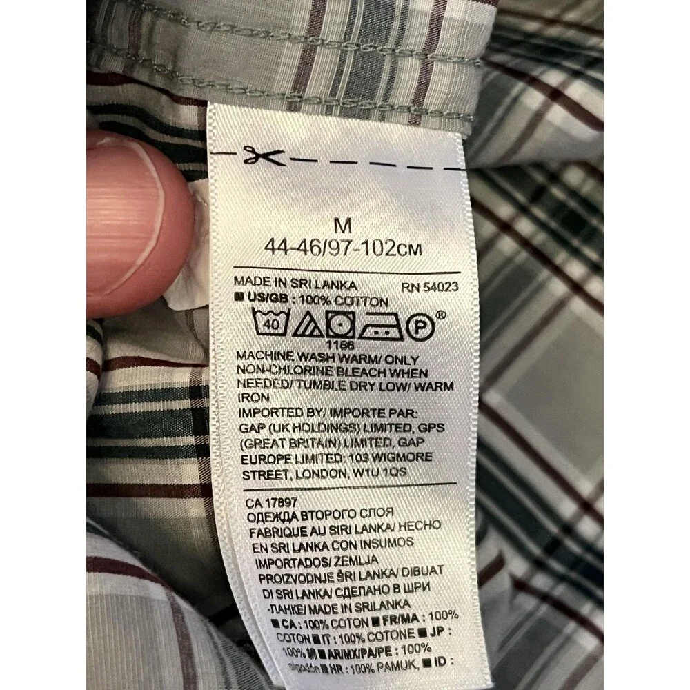 Banana Republic Shirt Mens Medium Gray Plaid Luxe Poplin Slim Fit Button Down